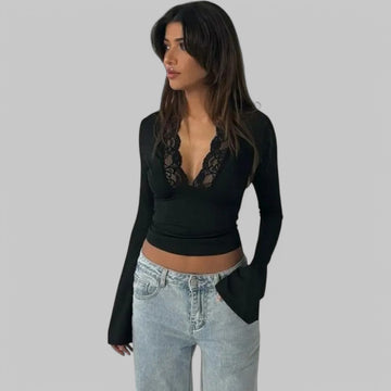 Klyber | Low-Cut V-Neck Flare Lace Shirt