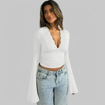 Klyber | Low-Cut V-Neck Flare Lace Shirt