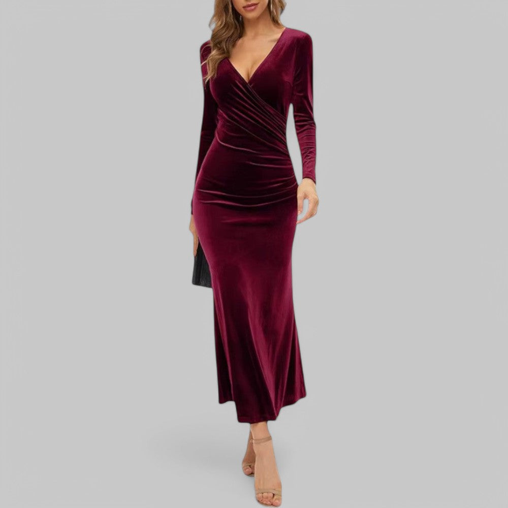Klyber | Elegant Long Sleeve Velvet Maxi Dress