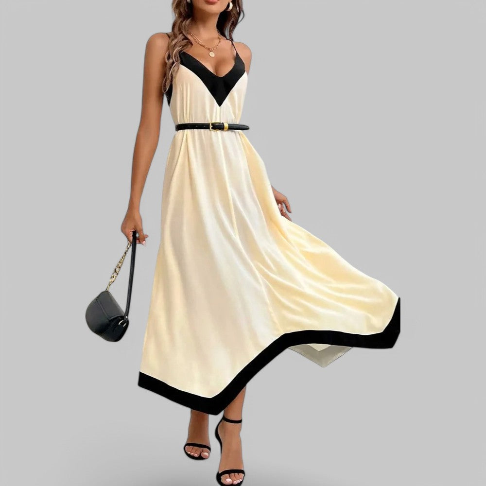 Klyber | Asymmetrical Semi-Sheer V-Neck Midi Dress