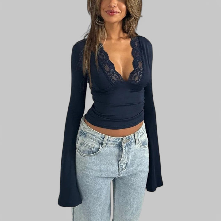 Klyber | Low-Cut V-Neck Flare Lace Shirt