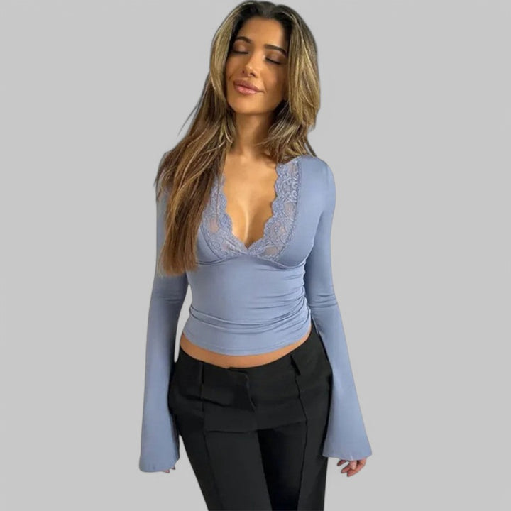 Klyber | Low-Cut V-Neck Flare Lace Shirt