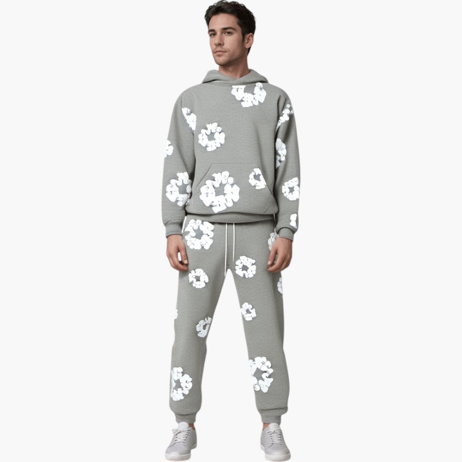 Klyber | Hoodie Jogger Set with White Floral Graphics