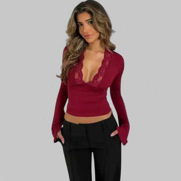 Klyber | Low-Cut V-Neck Flare Lace Shirt