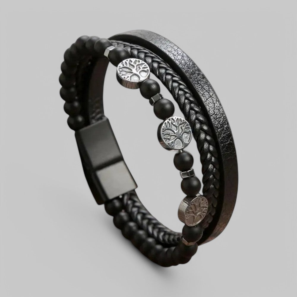 Klyber | Volcanic Leather Bead Cross Bracelet Set