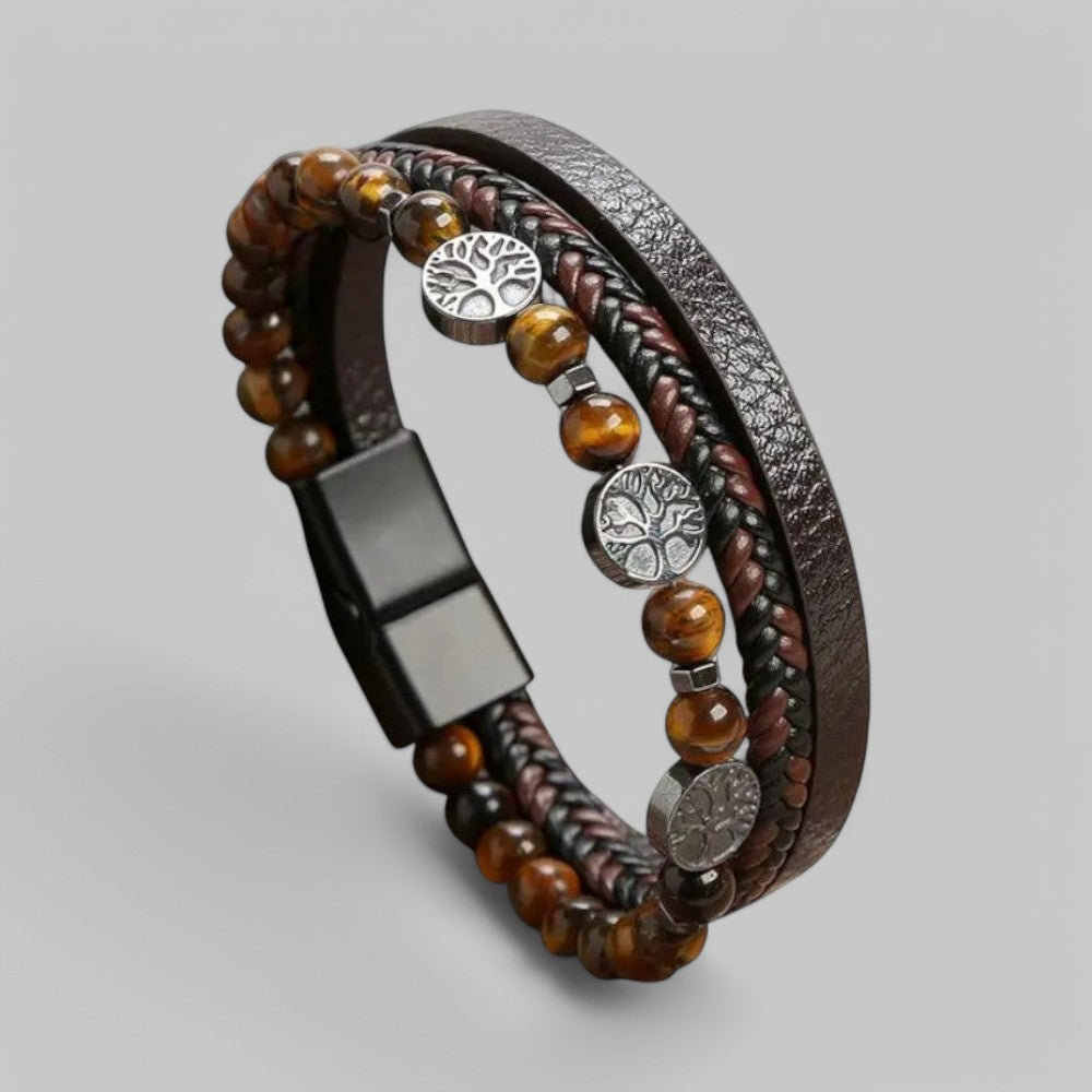 Klyber | Volcanic Leather Bead Cross Bracelet Set