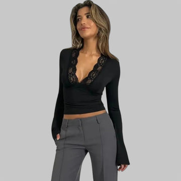 Klyber | Low-Cut V-Neck Flare Lace Shirt
