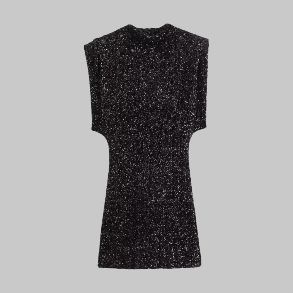 Klyber | Sequined Sleeveless Mini Dress with Shoulder Pads