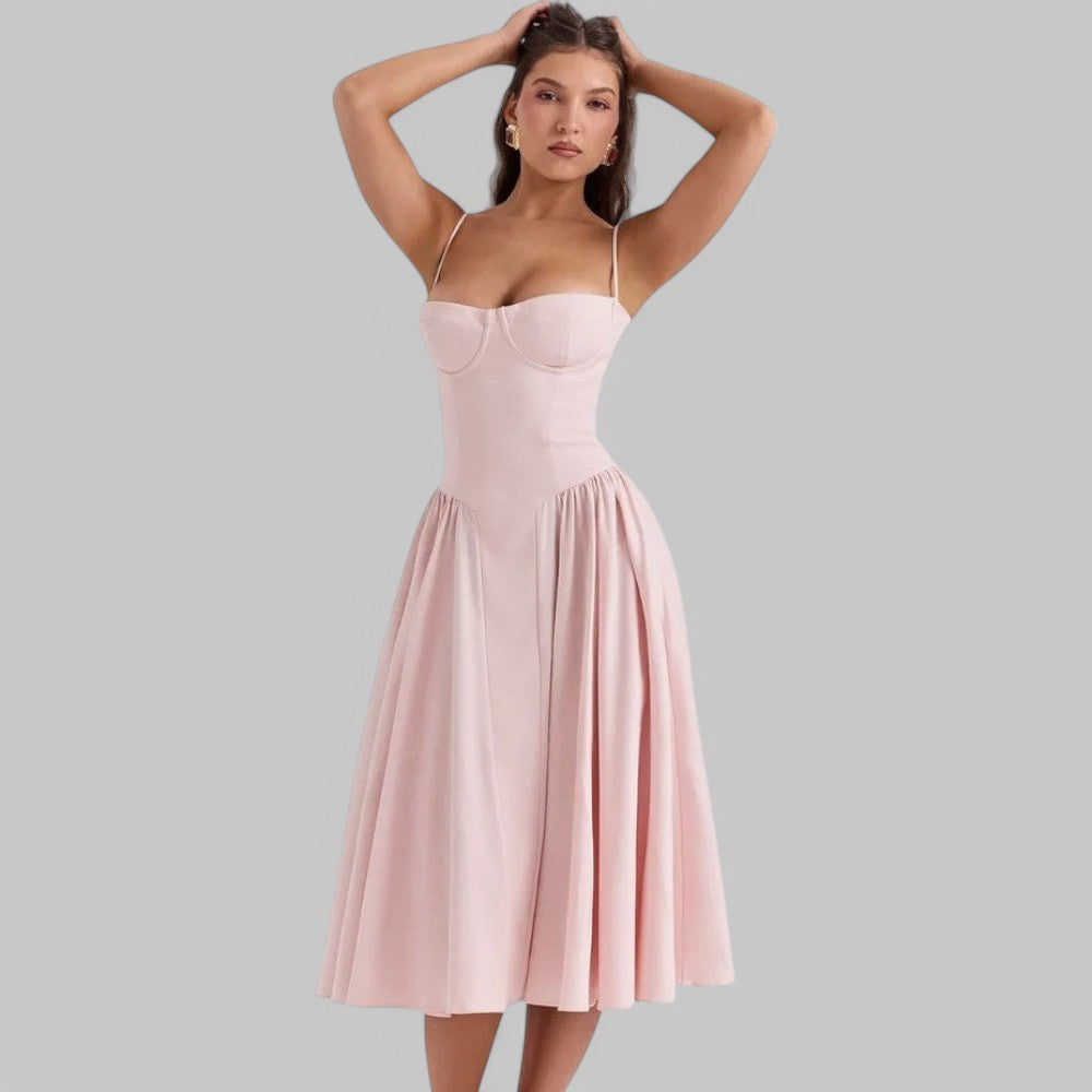 Klyber | Fitted Pleated A-Line Corset Midi Dress