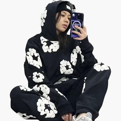 Klyber | Hoodie Jogger Set with White Floral Graphics