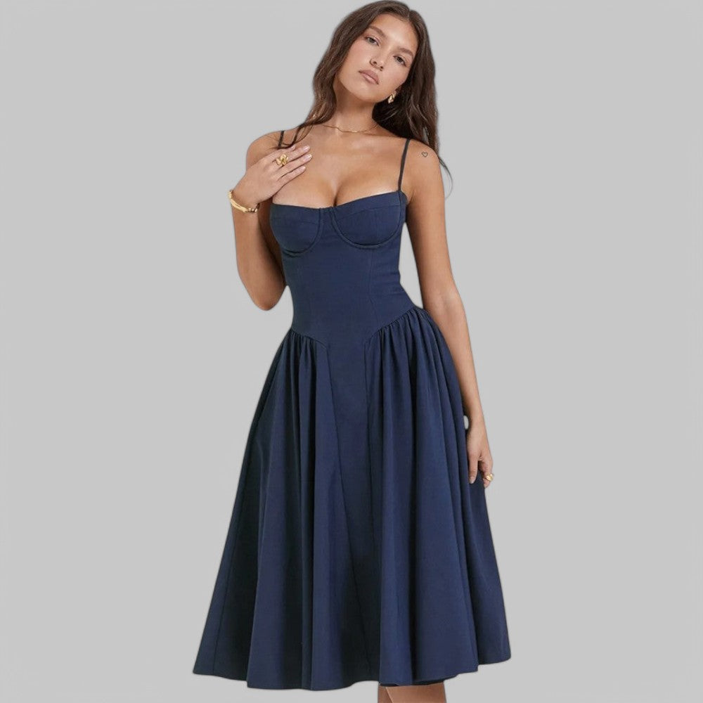 Klyber | Fitted Pleated A-Line Corset Midi Dress
